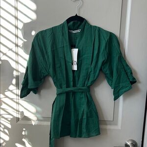 Zara Emerald Green Women's Wrap Blouse